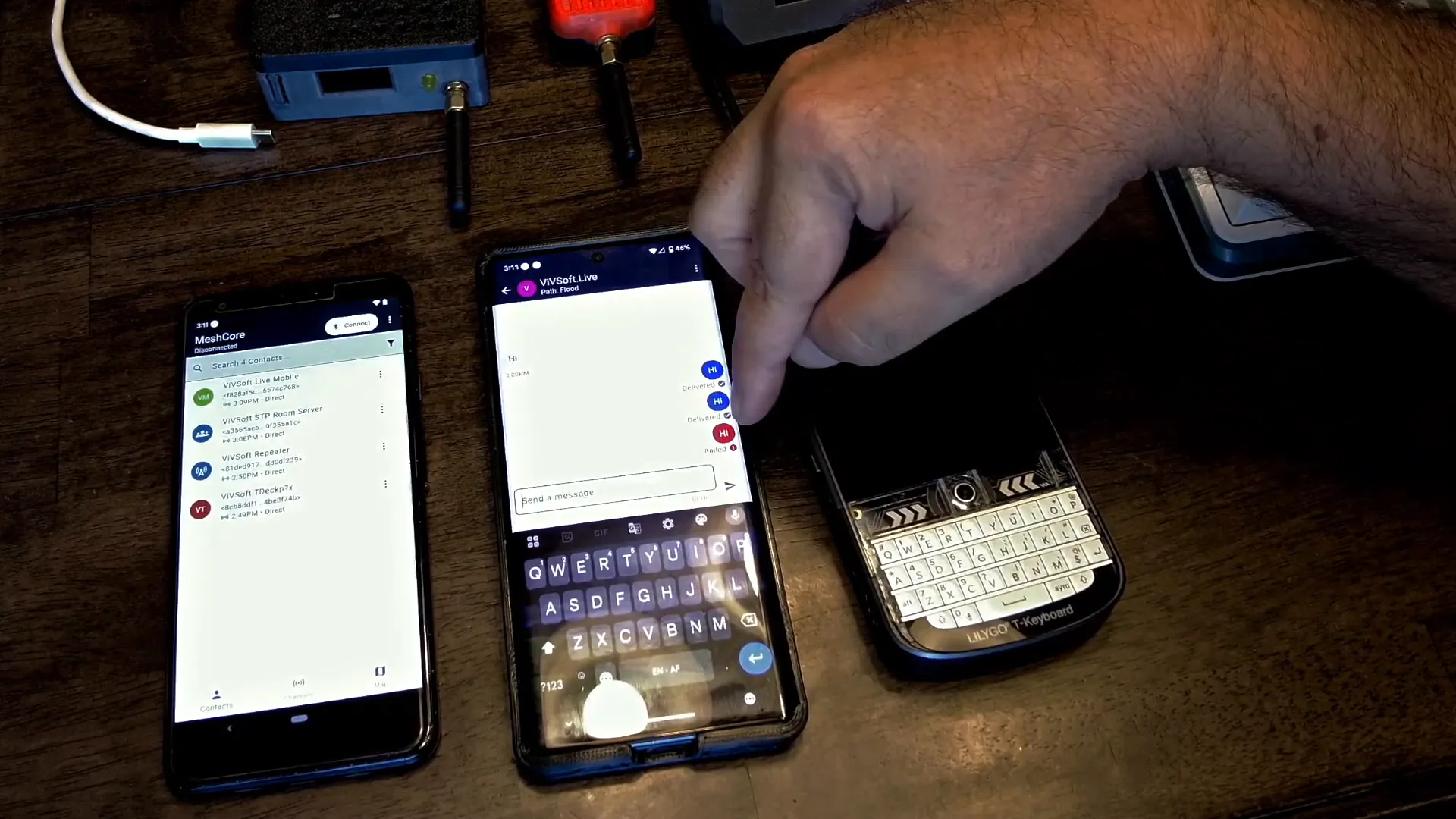 Meshcore app showing message delivery attempts and failure notification