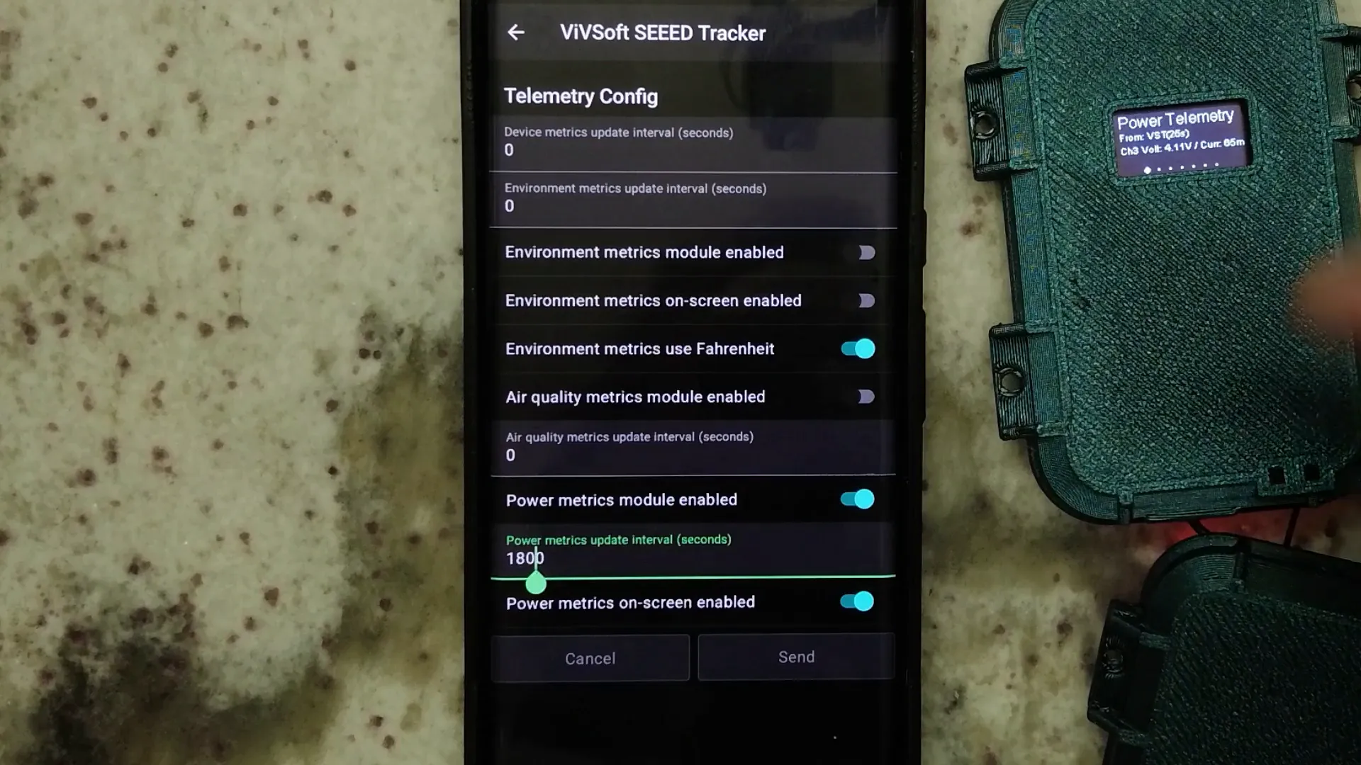 Meshtastic app configuration for telemetry