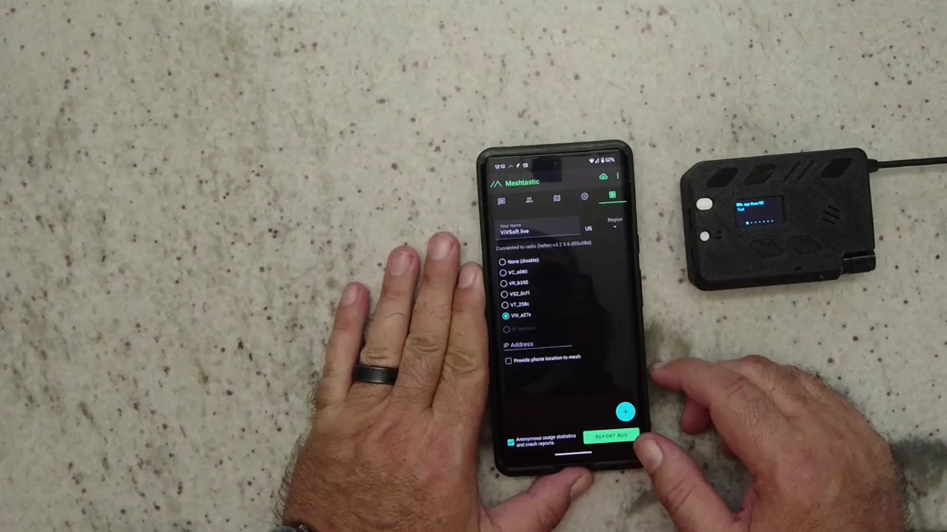 Configuration settings in the app