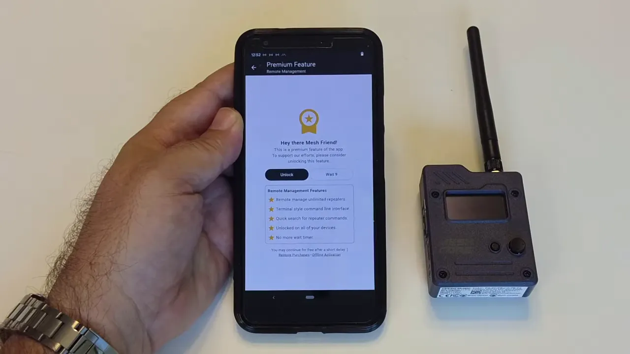Phone screen showing repeater management details including status and settings