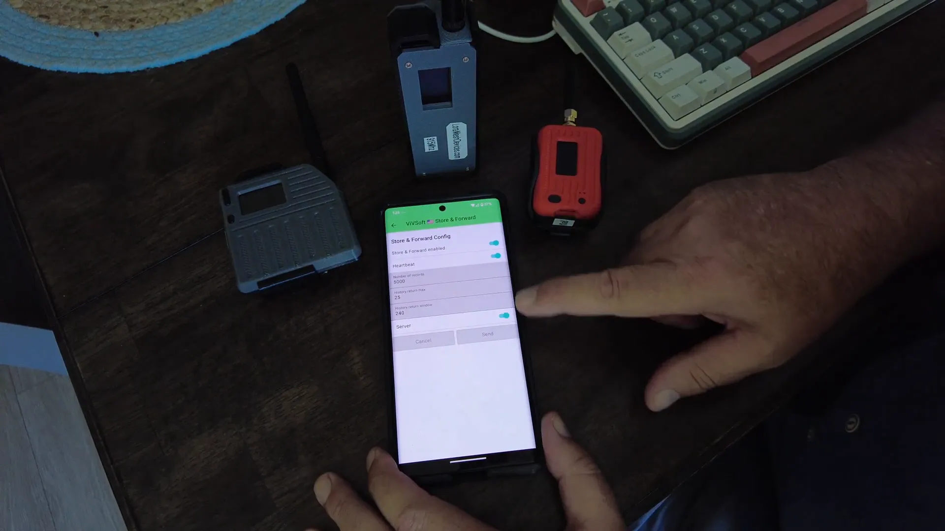 Store and Forward server configuration in Meshtastic app showing enabled and storage settings