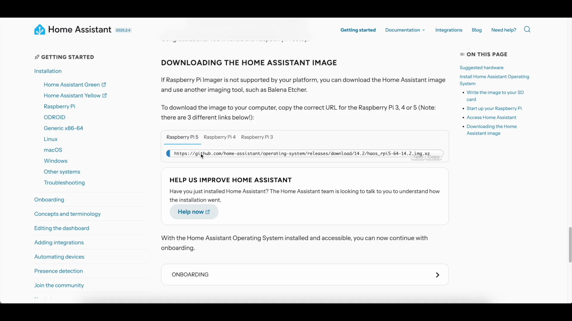 Home Assistant Operating System download page