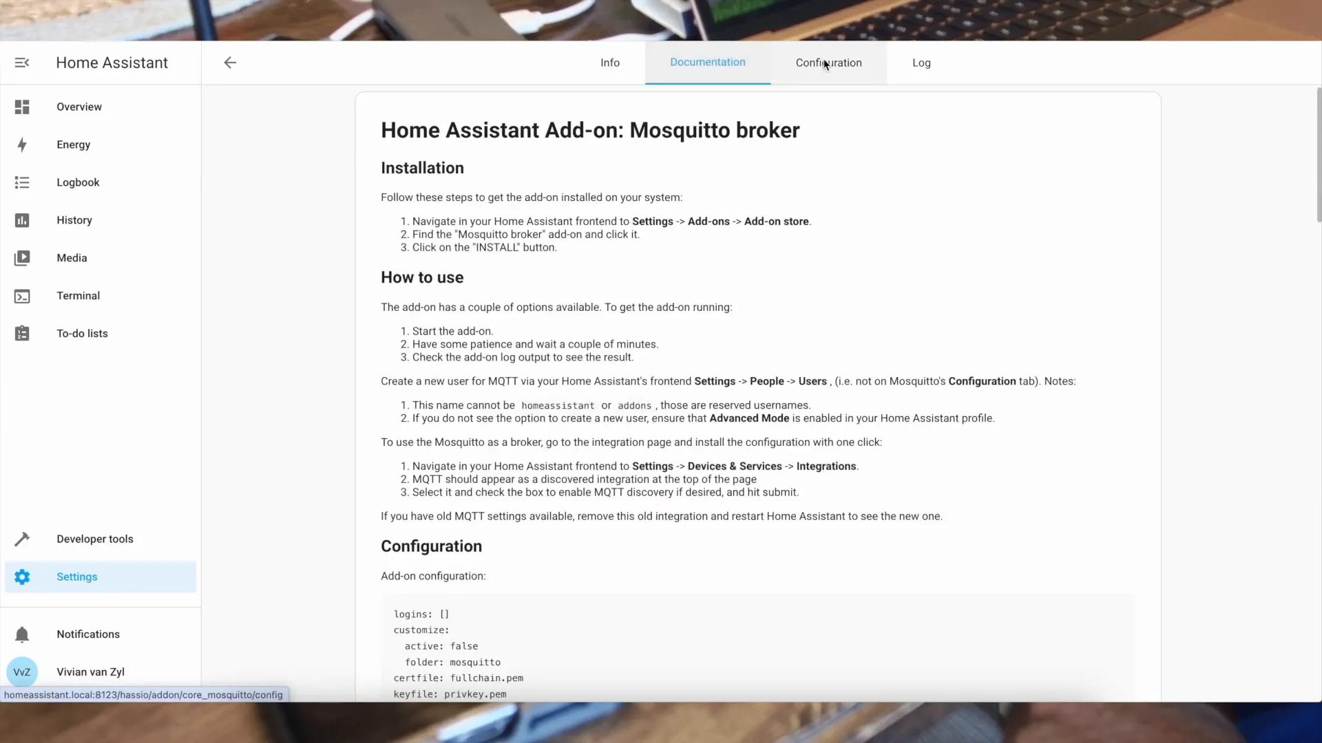 Installing Mosquitto broker add-on
