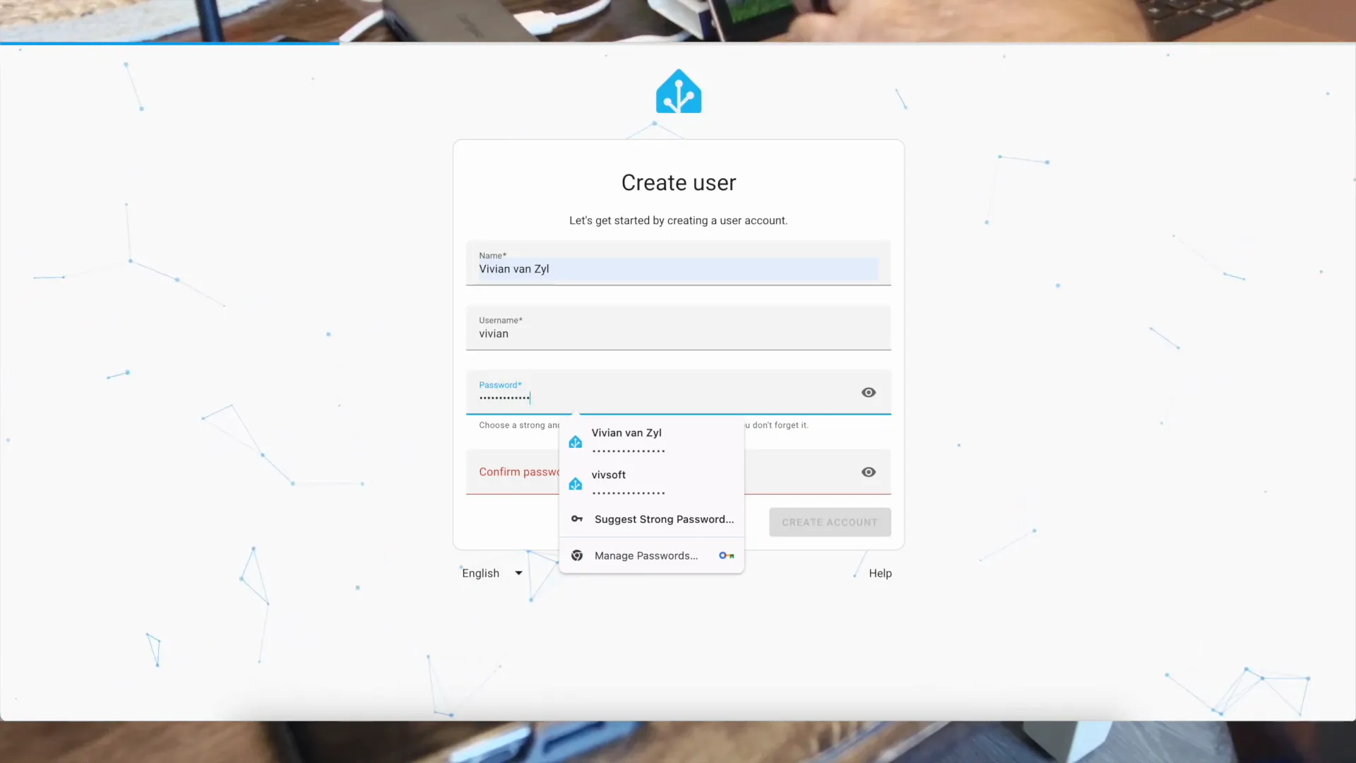 Home Assistant account creation