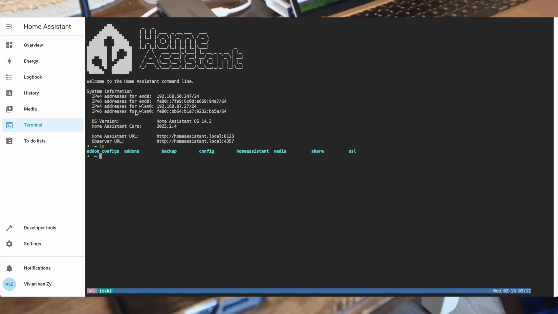 Accessing the terminal in Home Assistant