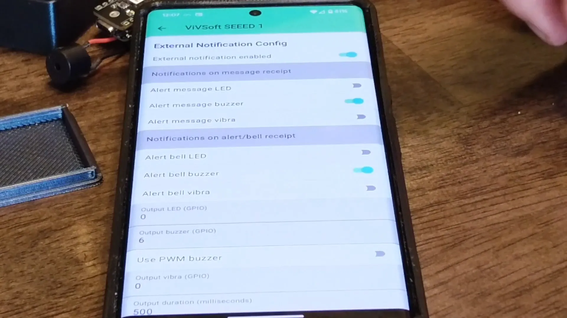 Configuring the buzzer in the app