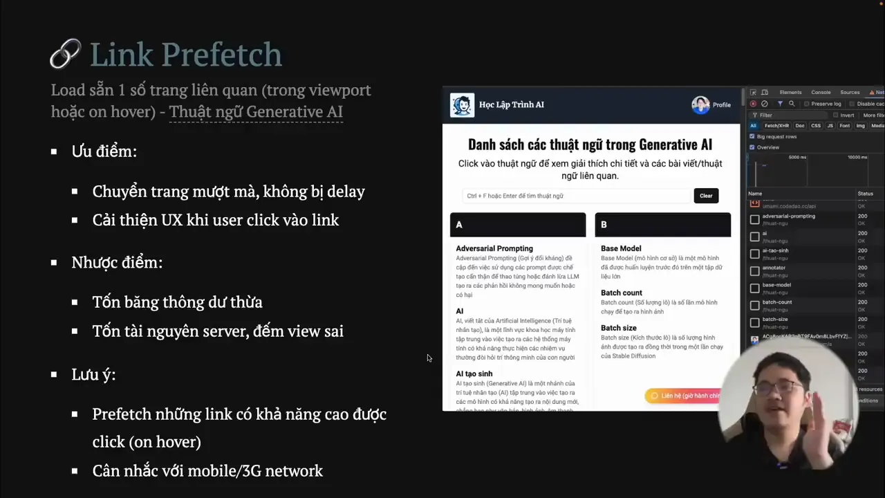 Trang trình bày link prefetch với ưu điểm nhược điểm và lưu ý
