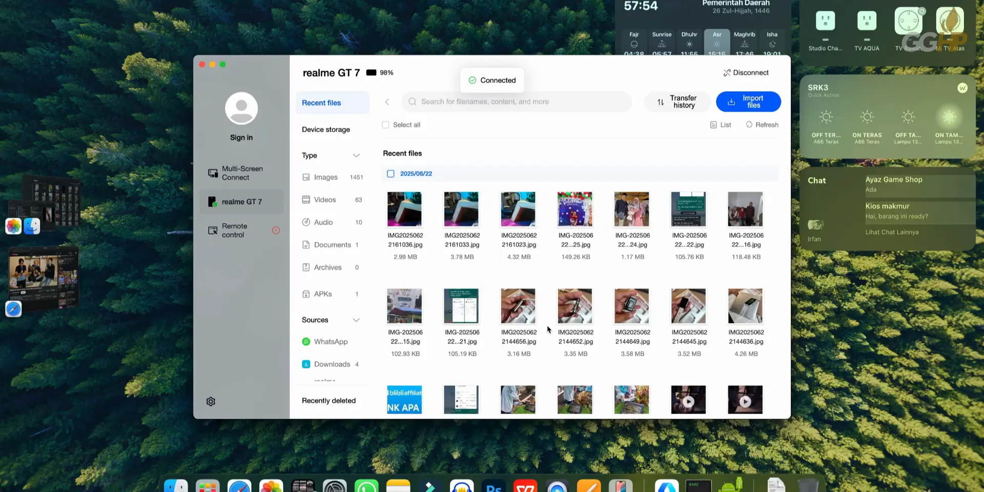 Realme GT 7 terkoneksi dengan MacBook melalui aplikasi Oppo+ Connect