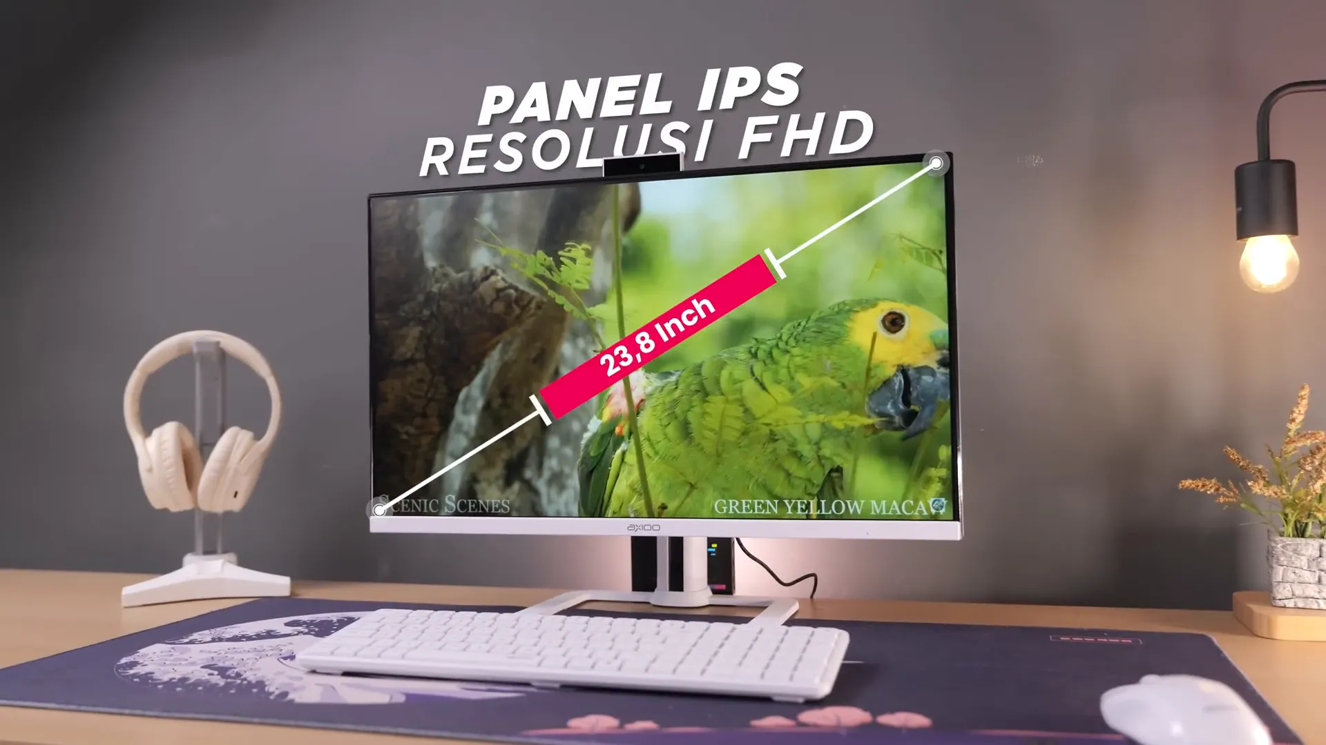 Close-up layar Axioo Flex 3: panel IPS 24 inci dengan bezel tipis dan mode vertikal