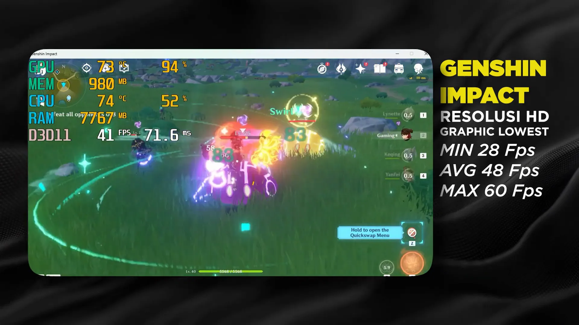 Performa gaming Zyrex D-Tech dengan frame rate tinggi