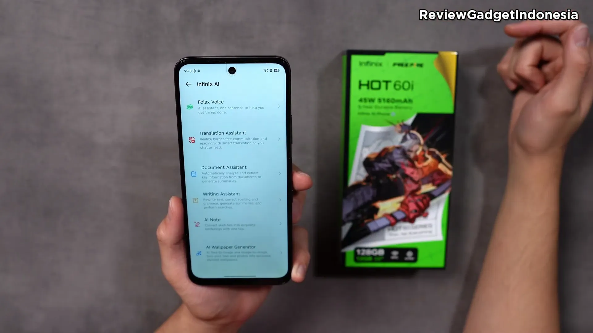 Tampilan fitur AI Button dan asisten digital Fallax di Infinix Hot 60i