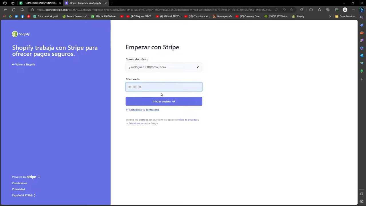 Página de inicio de sesión de Stripe