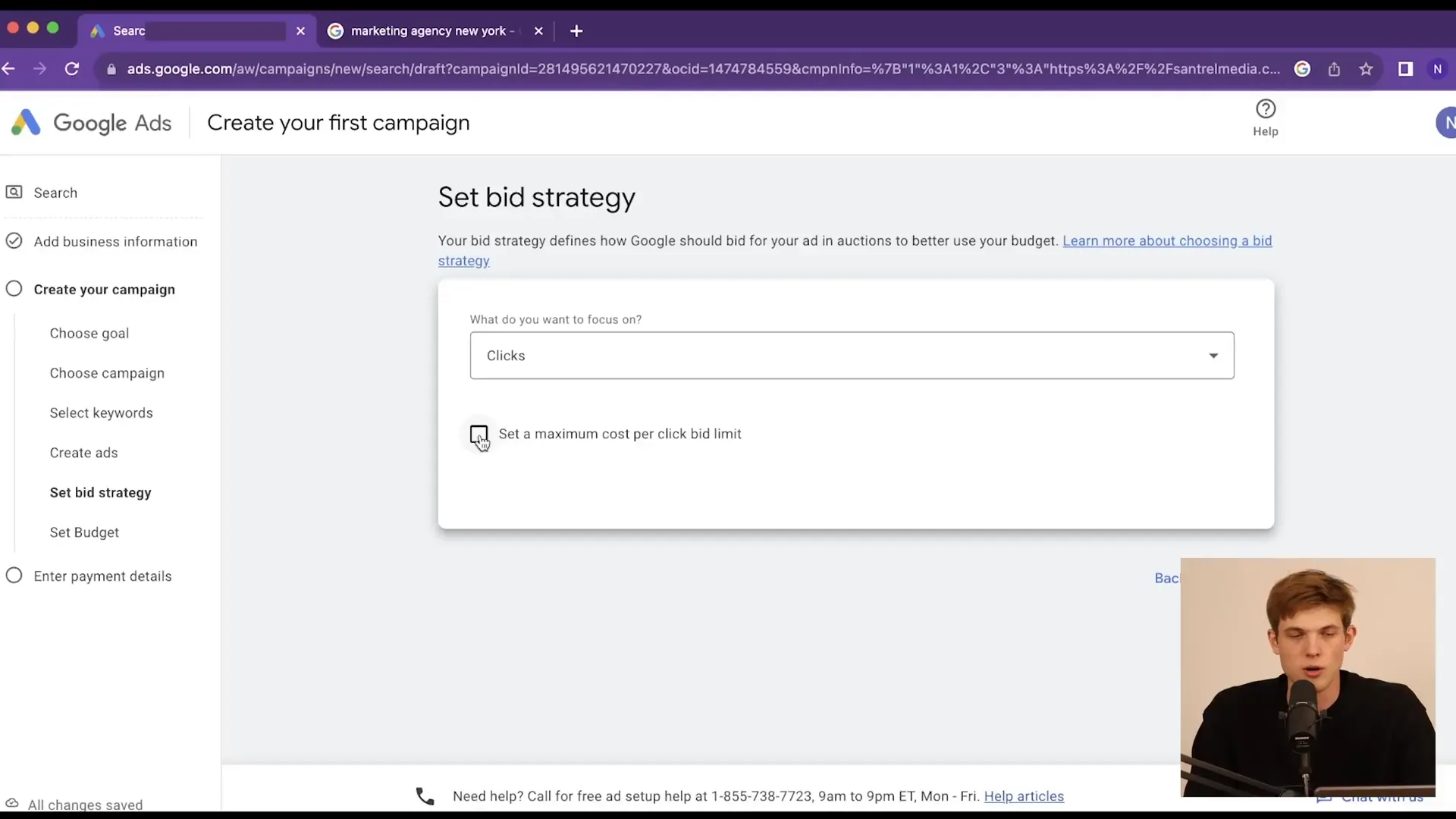 Setting bid strategy and budget in Google Ads