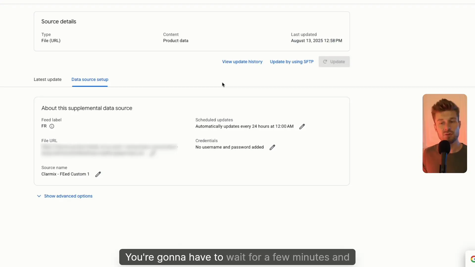 Google Merchant Center Data sources menu