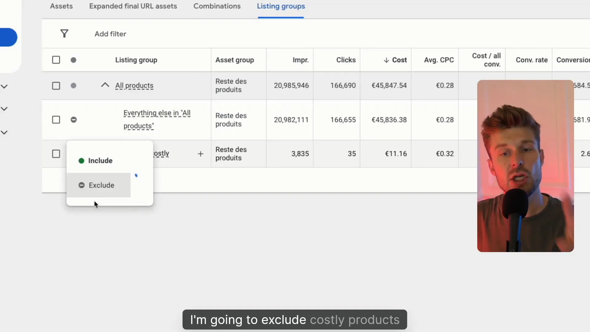 Excluding costly products from a PMax campaign in Clarmix