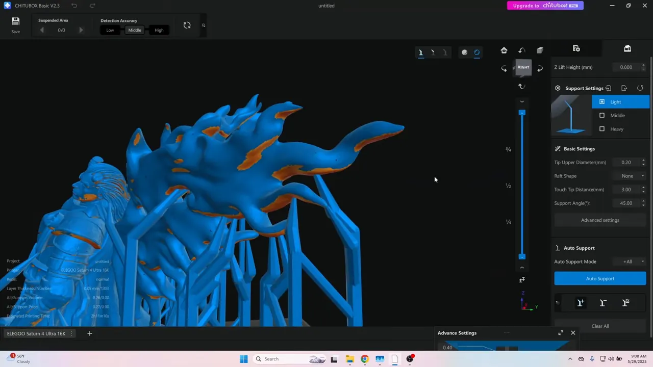 High-detail miniature model loaded in slicer prior to support additions