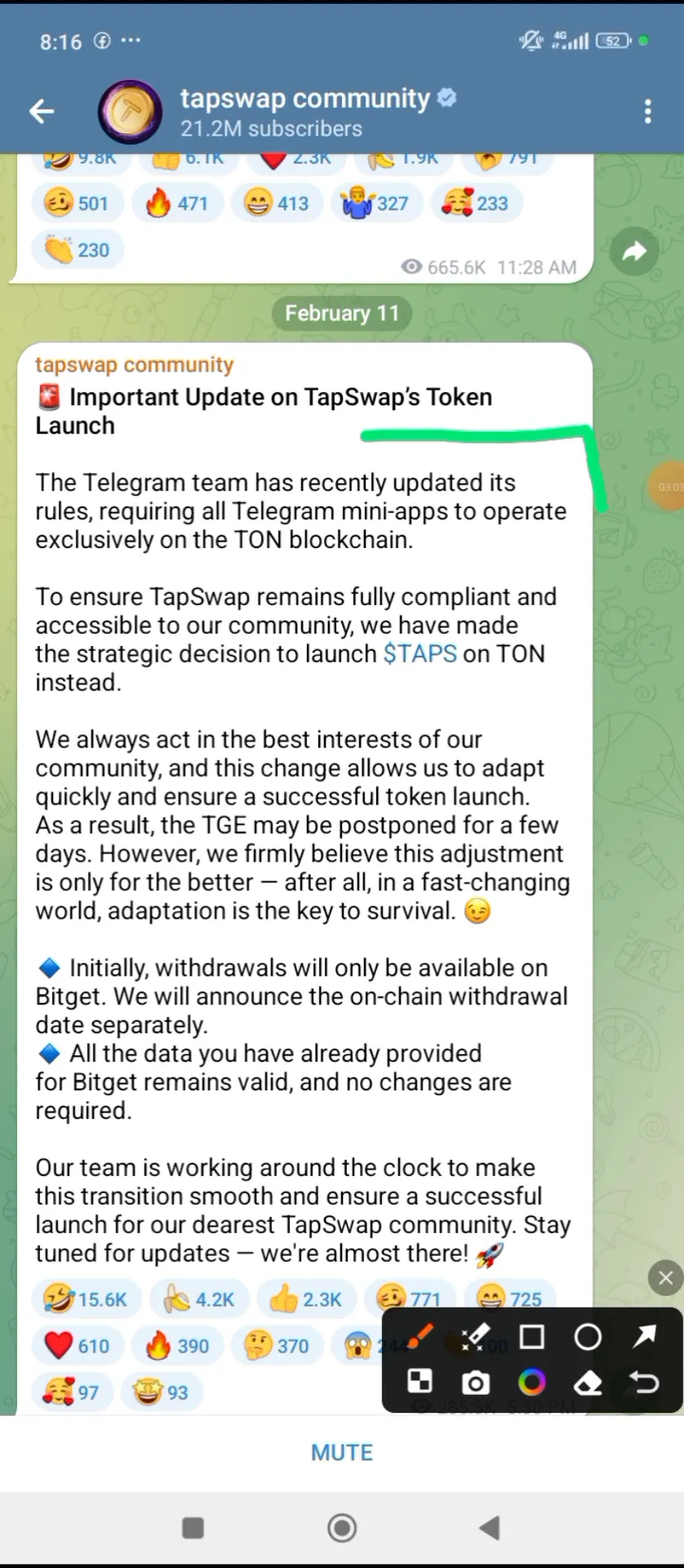 Tapswap's announcement on compliance with Telegram