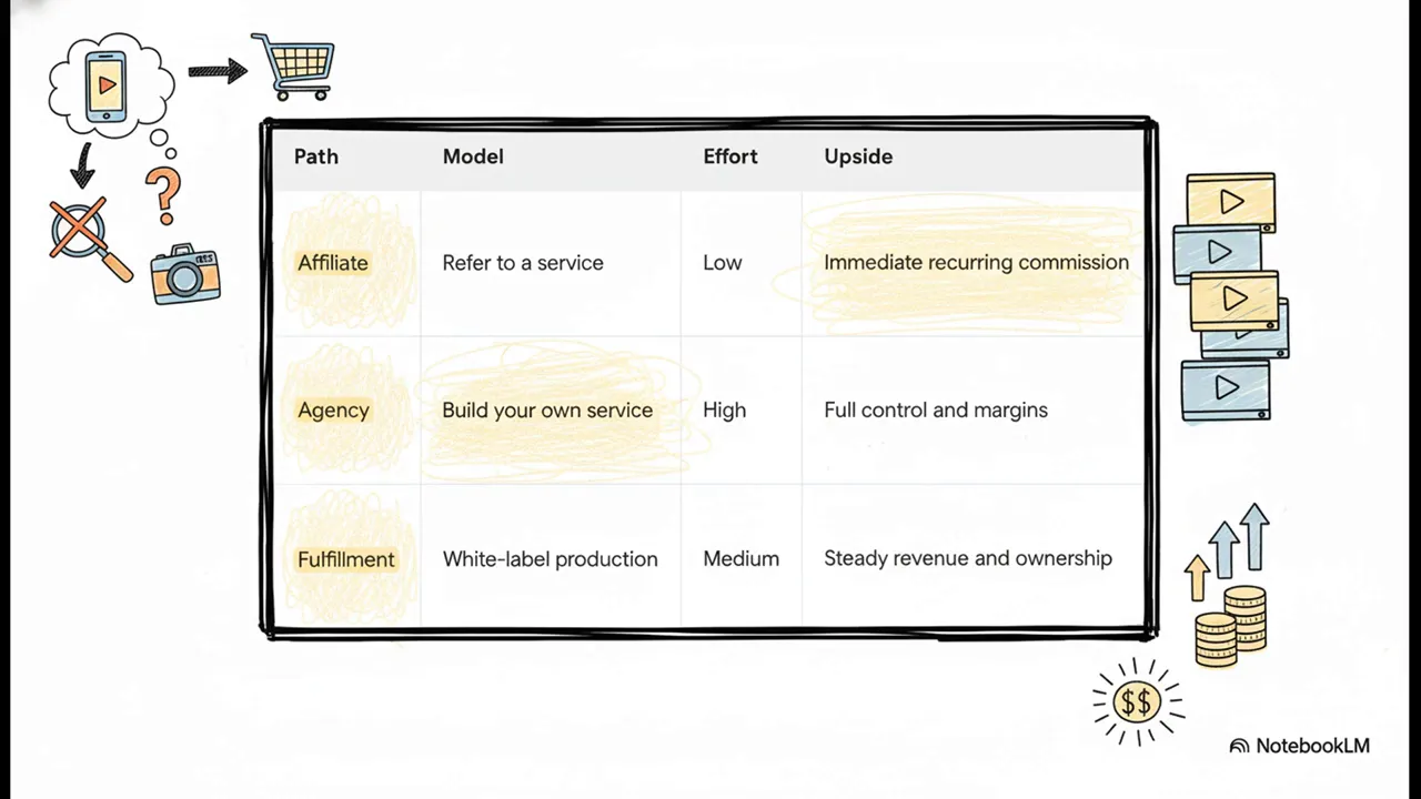 List of three business models: affiliate, agency, fulfillment