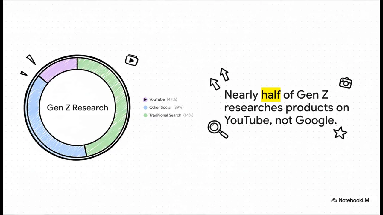 Graph showing where customers start research: YouTube and social platforms outranking Google