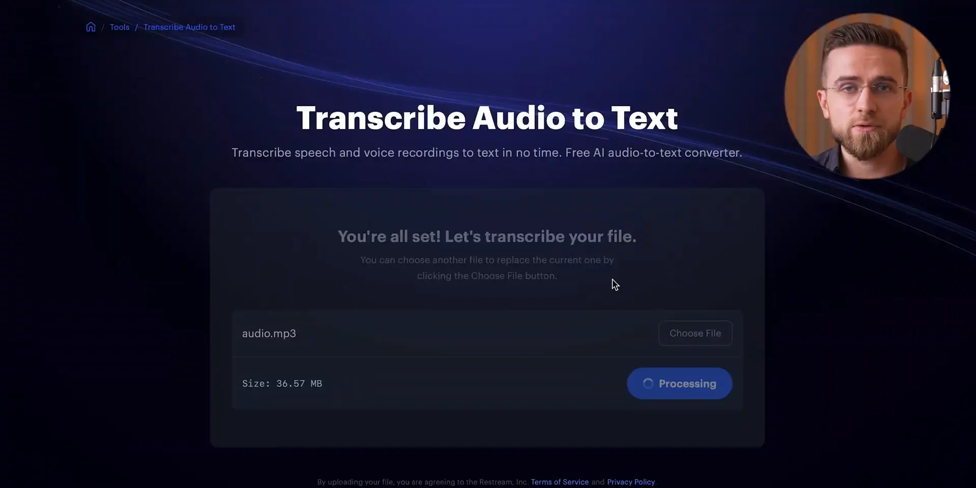 Transcribing audio with Restream