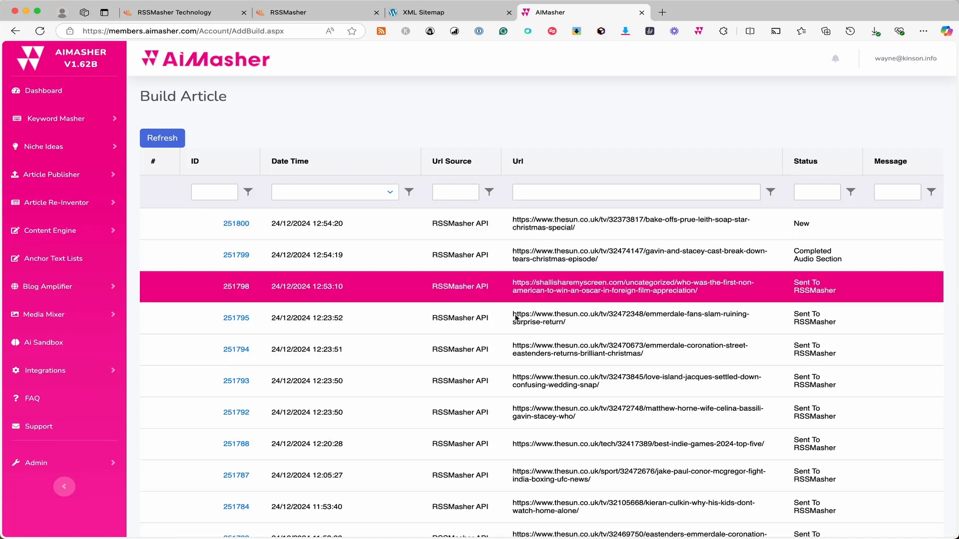 Monitoring your posts in RSS Masher