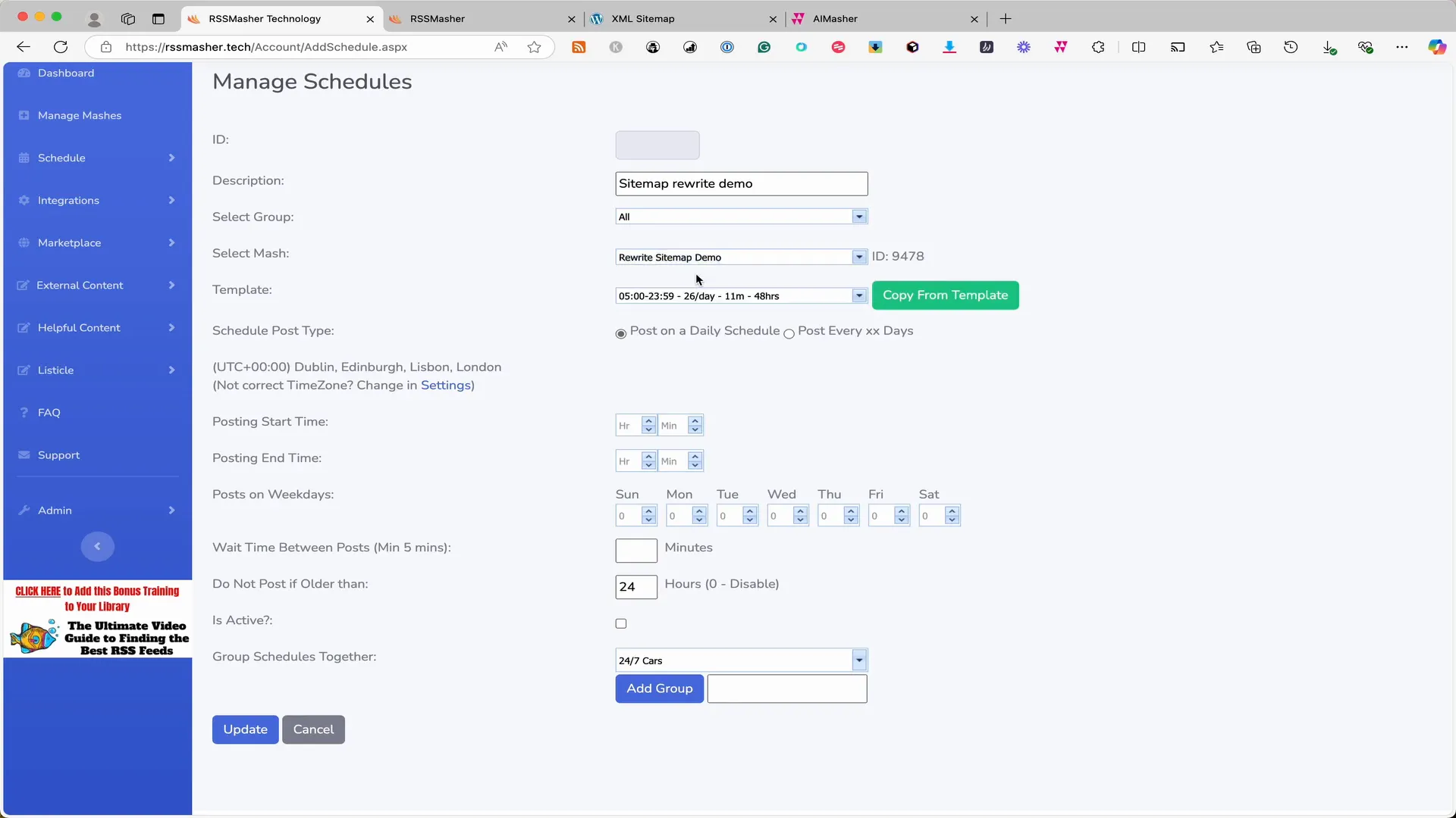Creating a schedule for posting