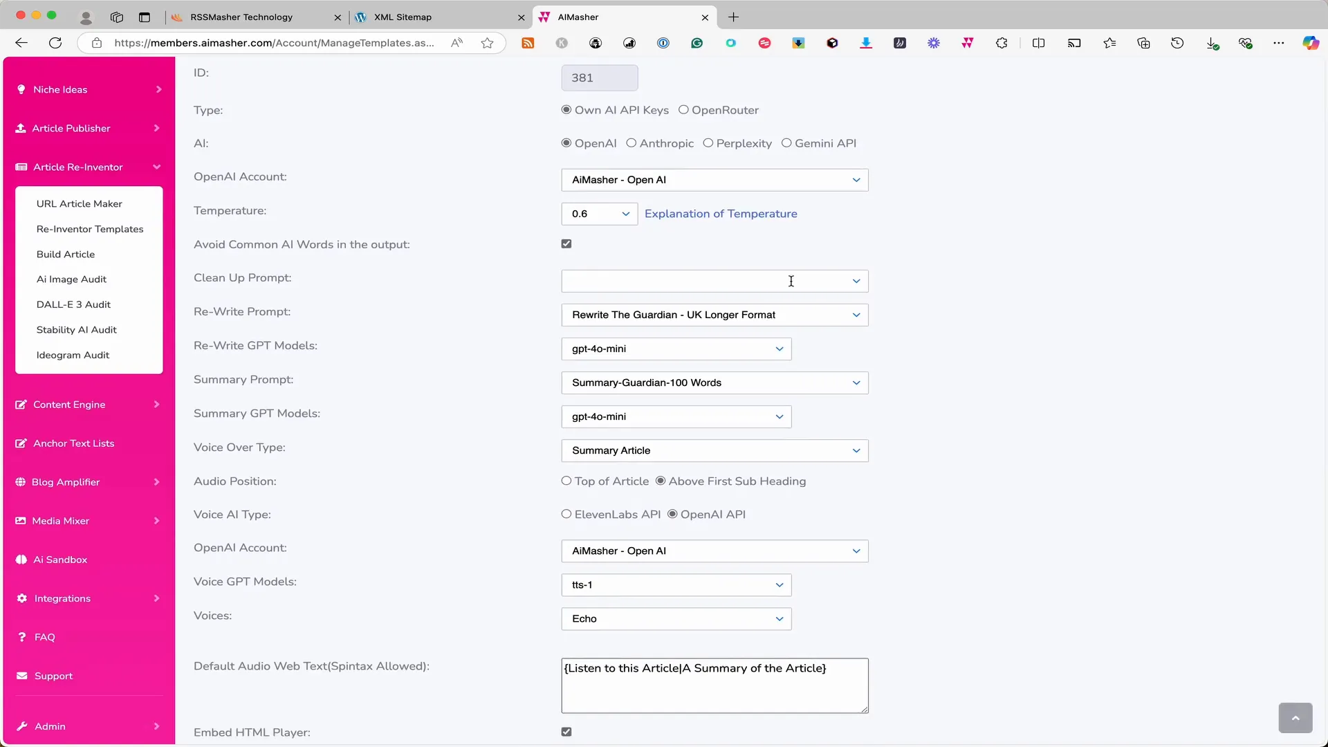 Setting up rewrite prompts