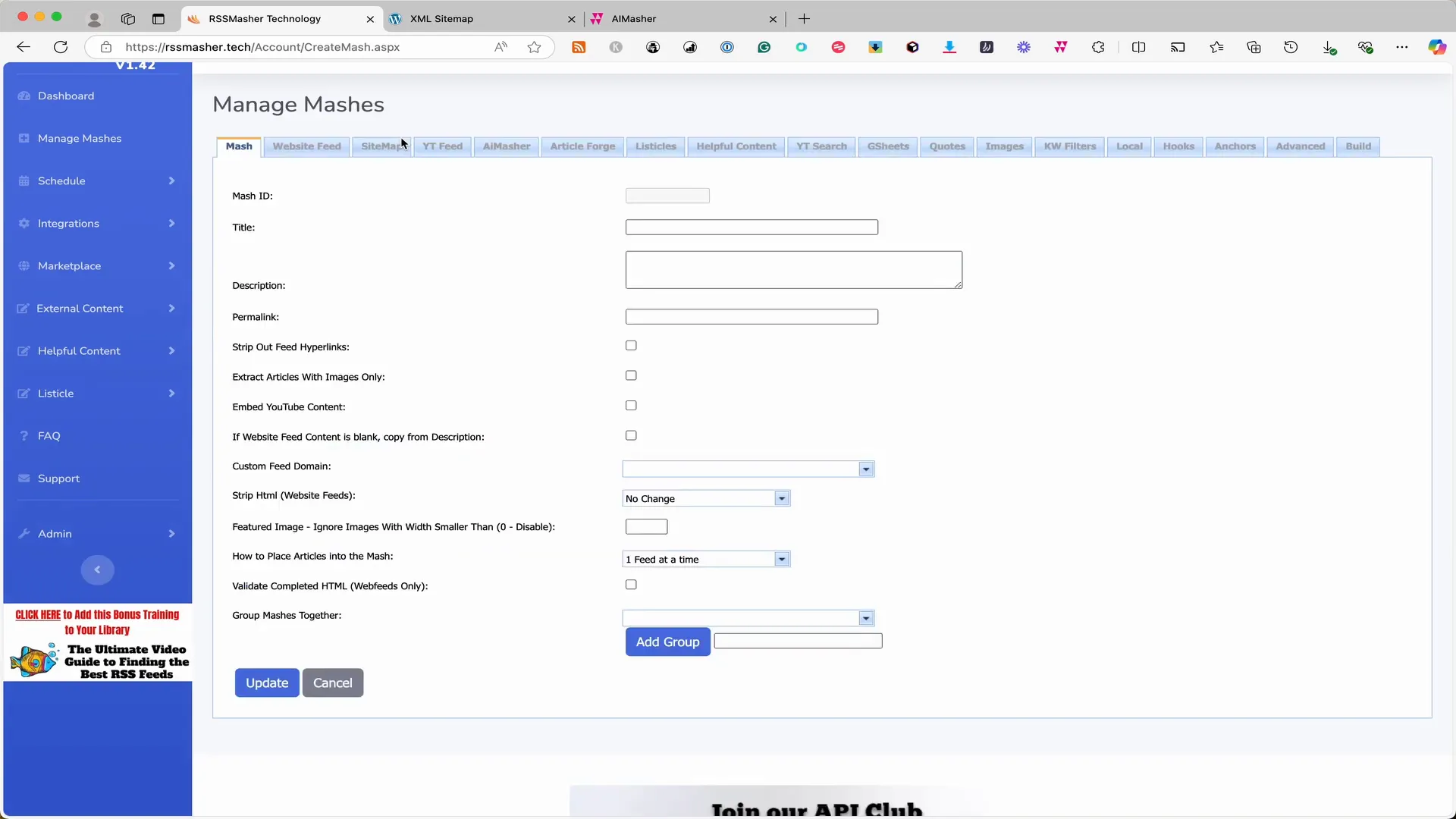 Integrating WordPress site into RSS Masher