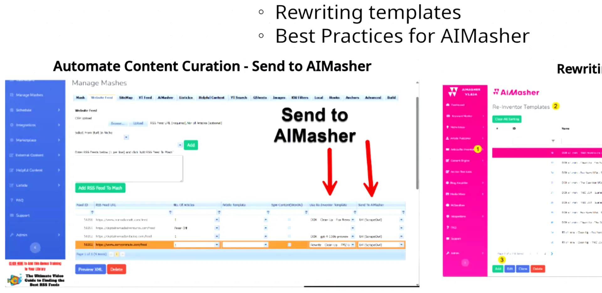 Options for sending content to AI Masher