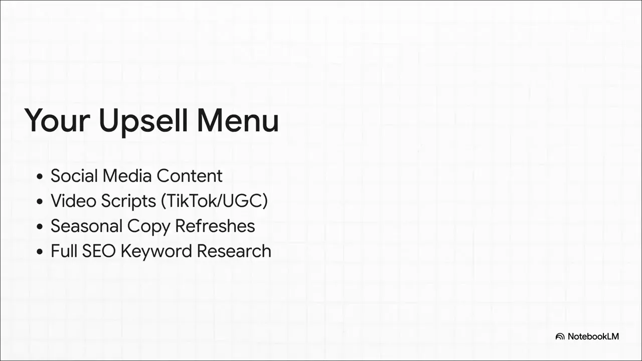 Graphic showing expansion from single description to full-service offerings: social, tik tok scripts, SEO