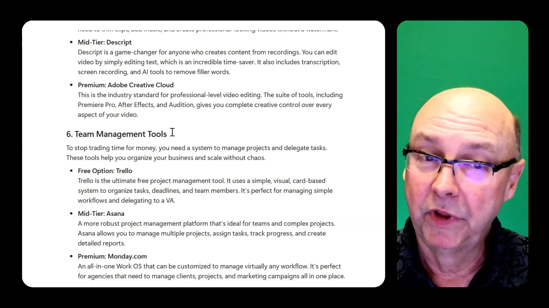 Examples of tools: Canva, Descript, Trello, Notion