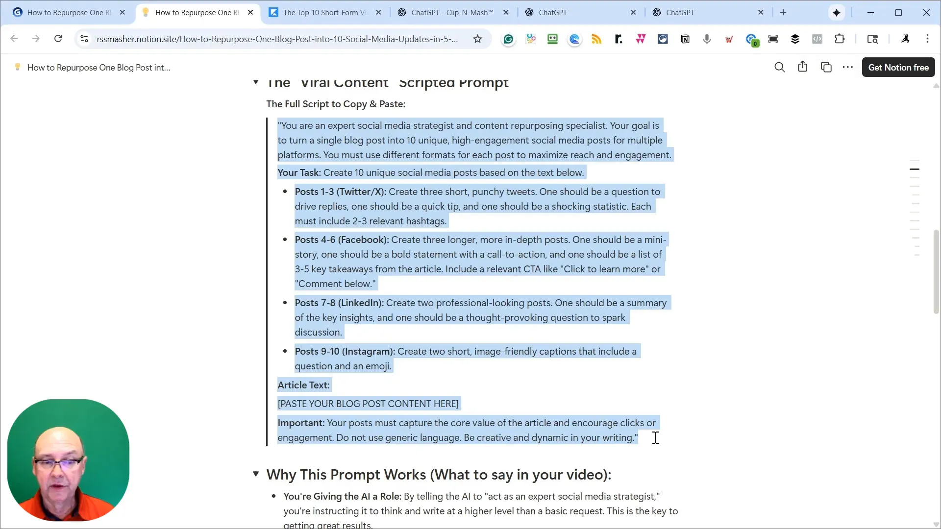 Prompt in Notion being copied to chat window