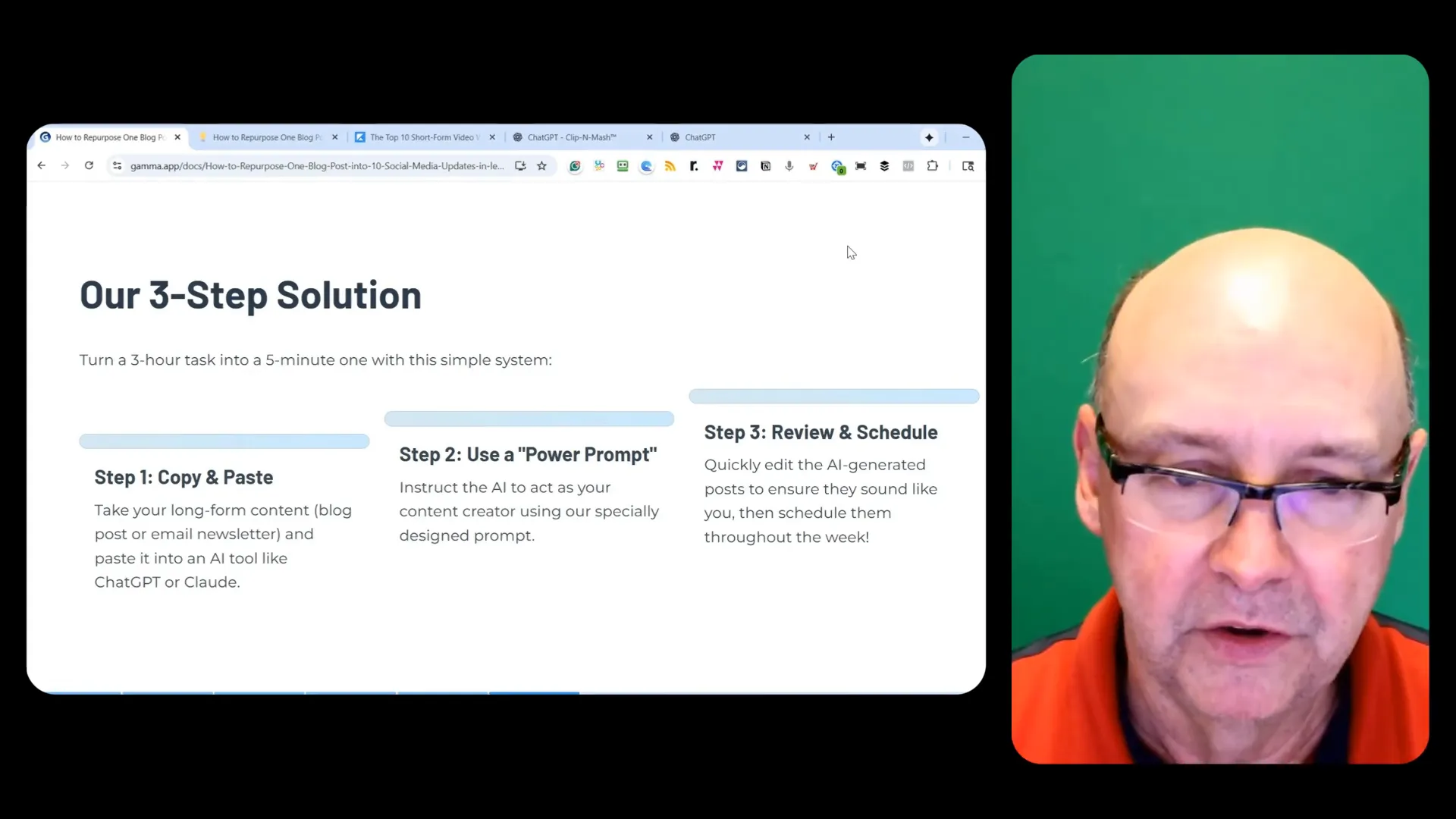 Three-step process overview displayed on screen