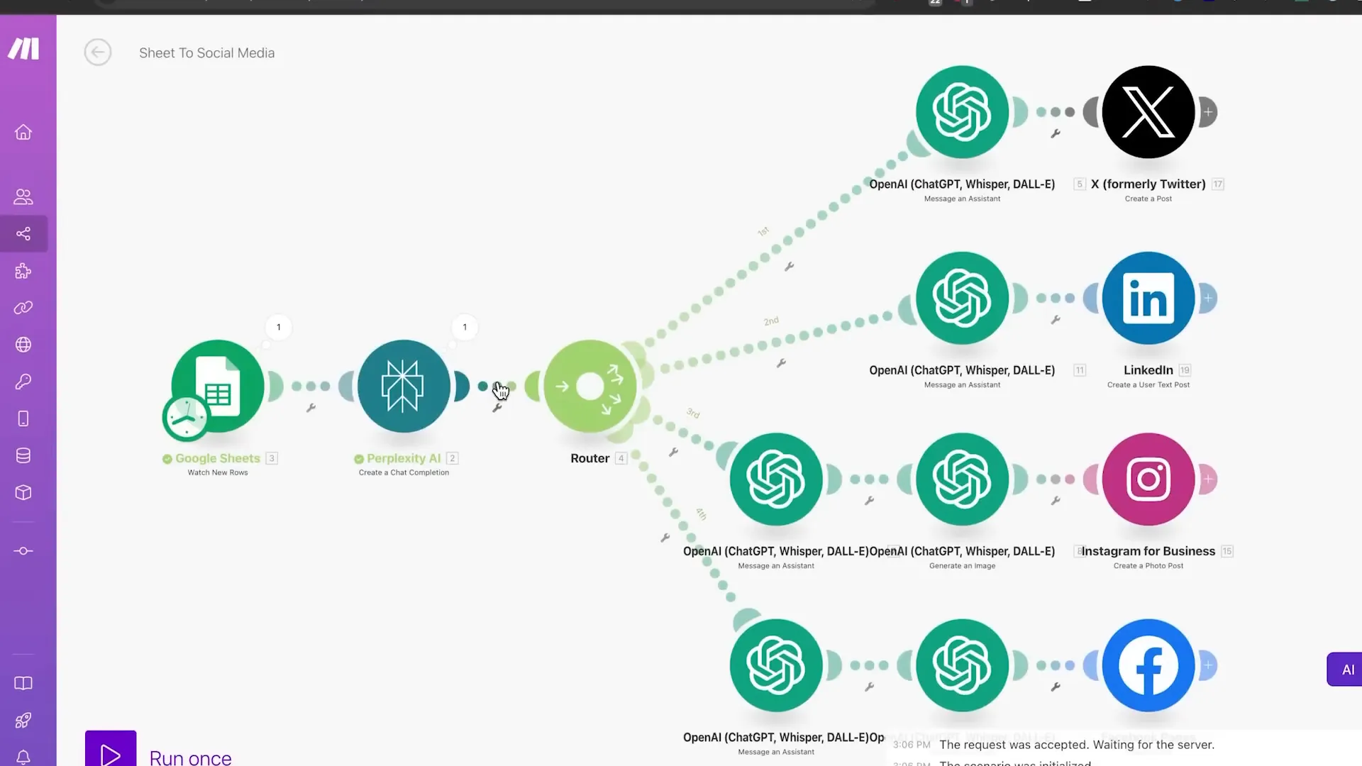 Connecting social media platforms in Make.com