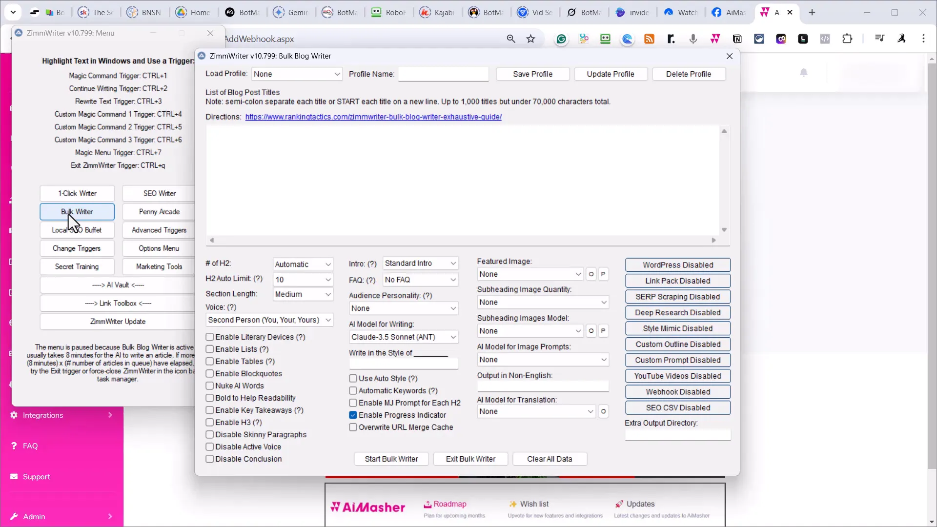 Zimmwriter Bulk Rider interface