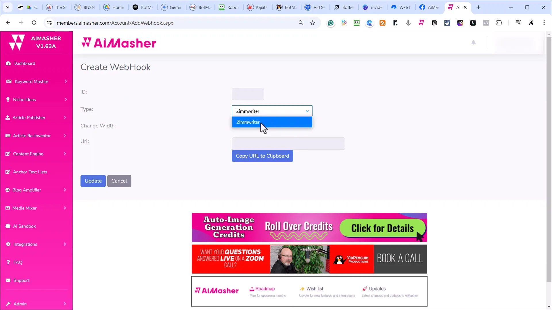 Featured image for the blog, "How to Add an AIMasher Webhook to Zimmwriter"