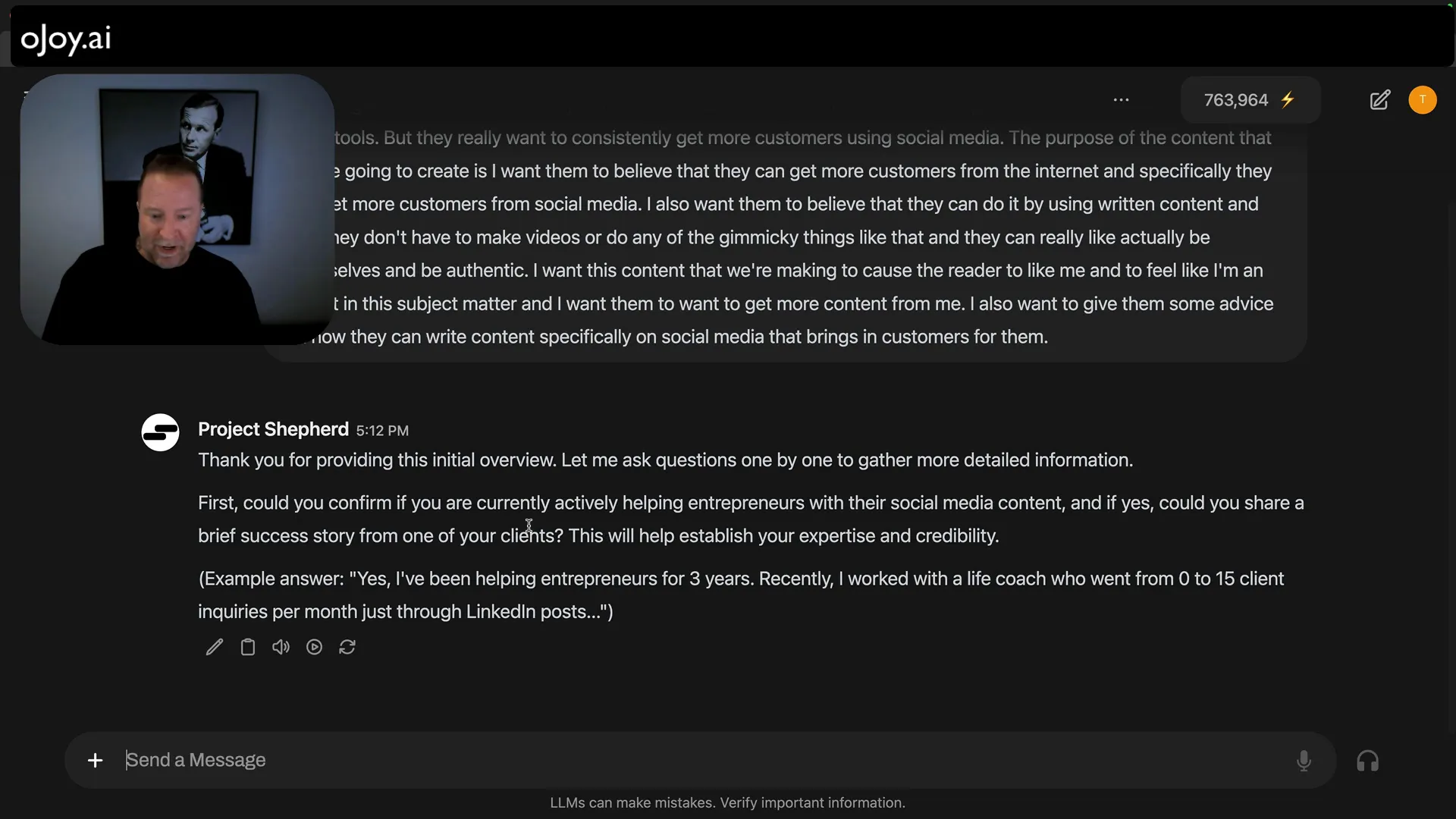 Ojoy.ai asking questions to create content