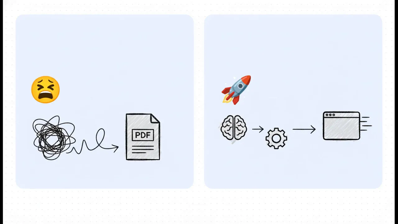 Comparison: old slow process vs the new 15-minute workflow