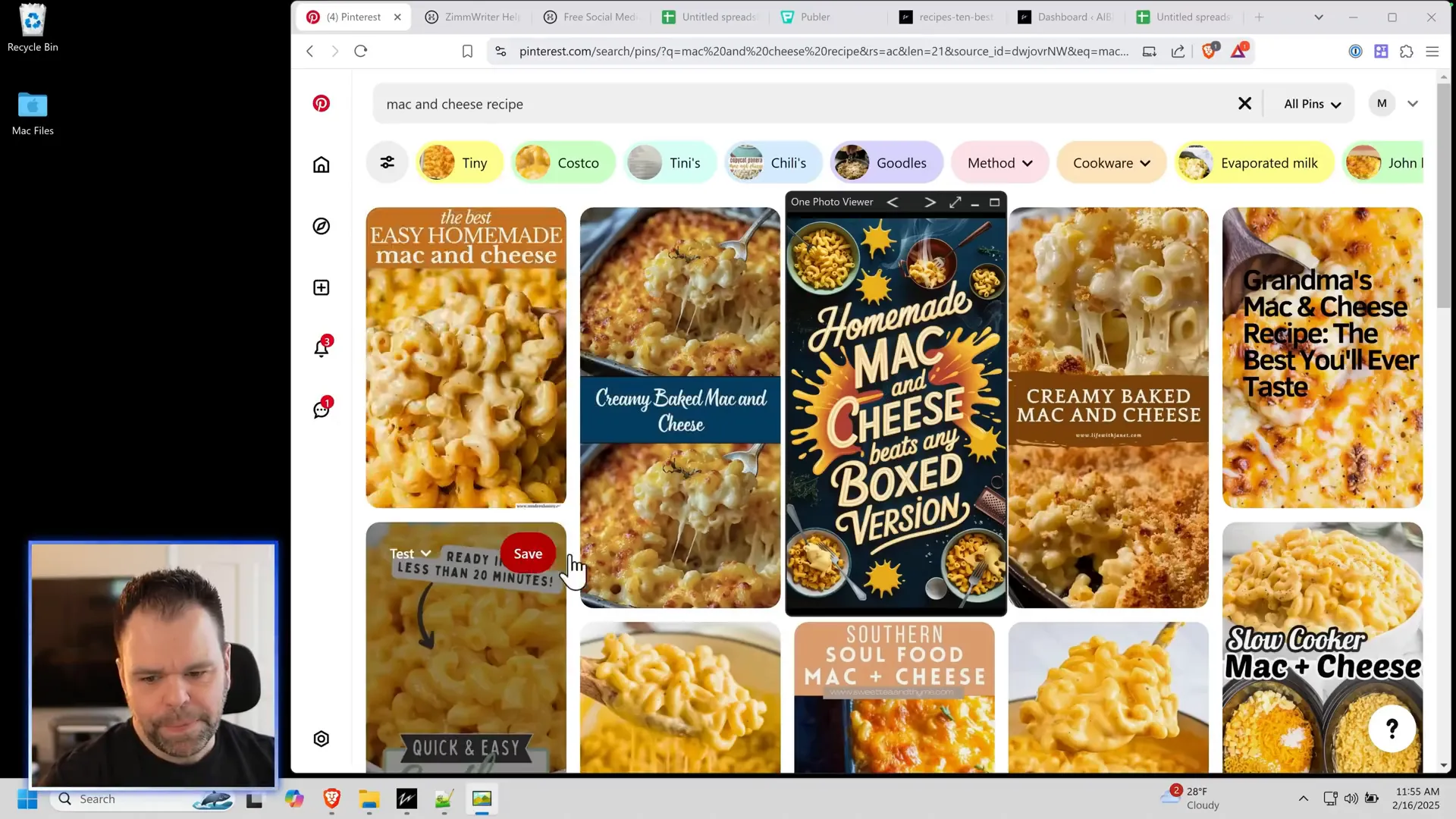 Pinterest search results for mac and cheese