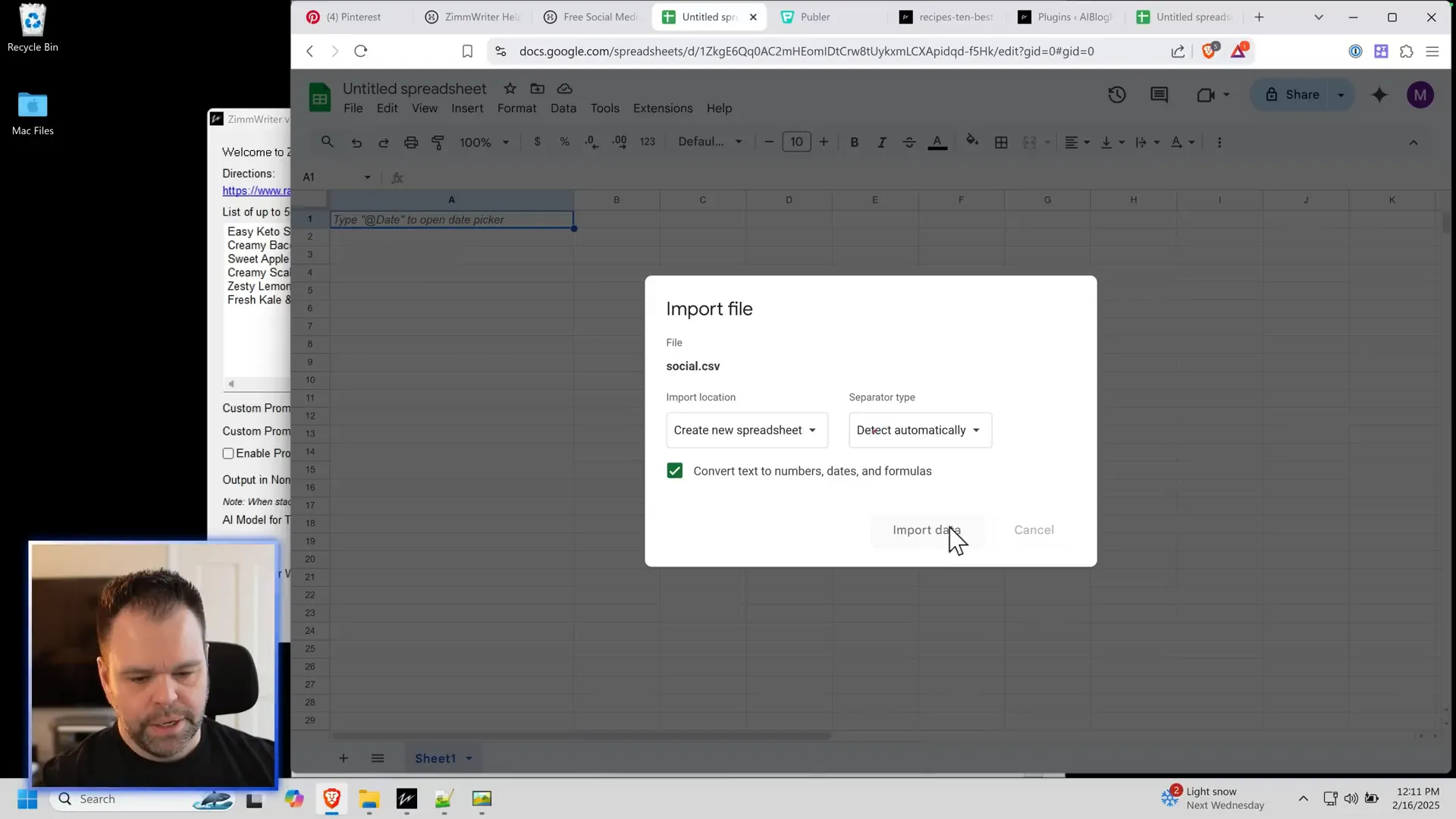 Generated schedule in Google Sheets
