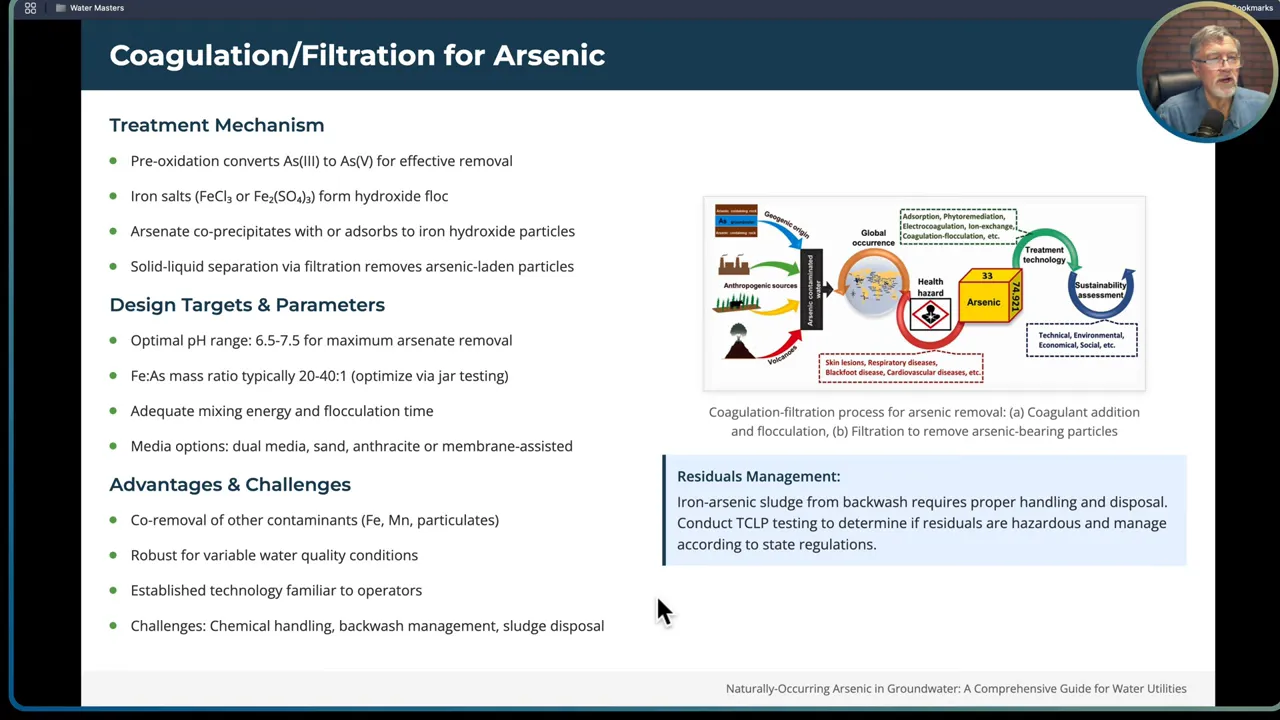 Coagulation and filtration with iron salts to remove arsenate after preoxidation