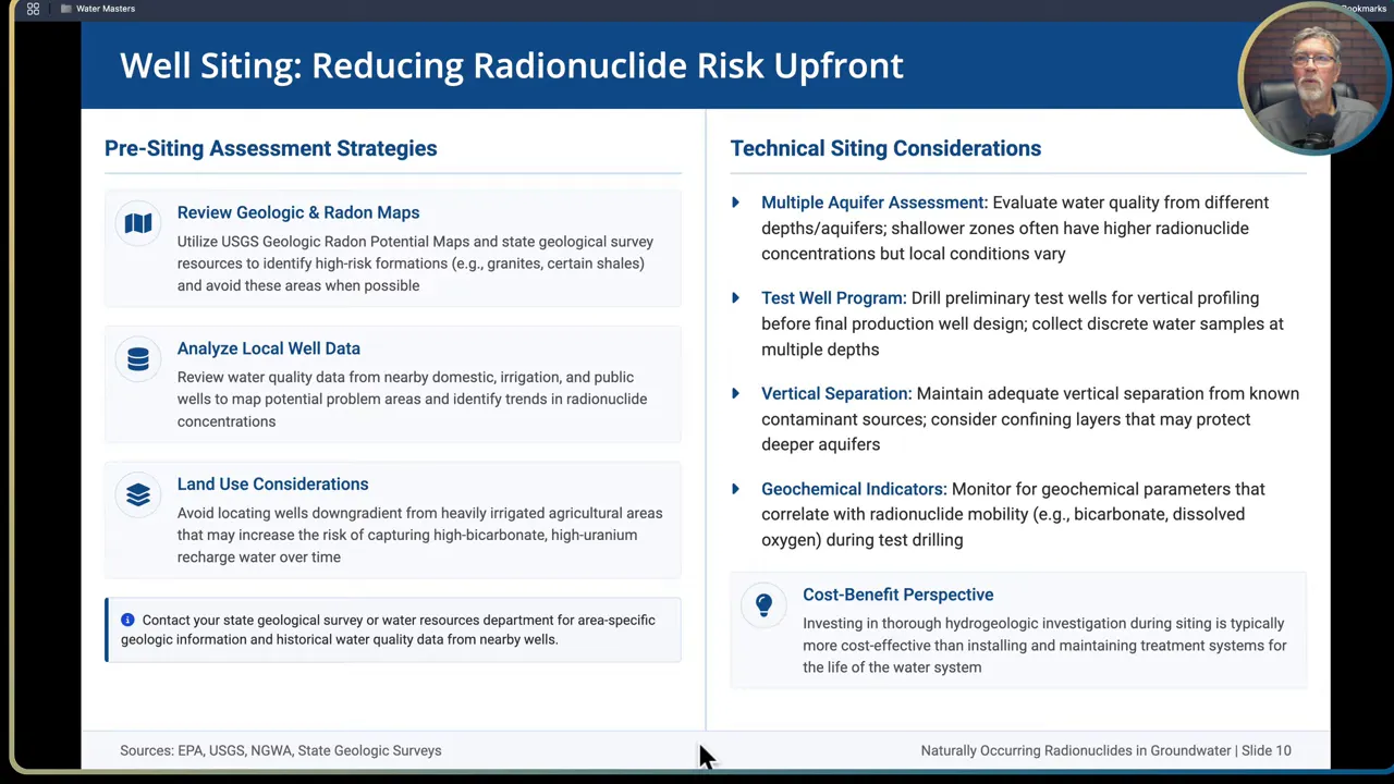 Slide introducing well siting and vertical profiling to reduce radionuclide risk