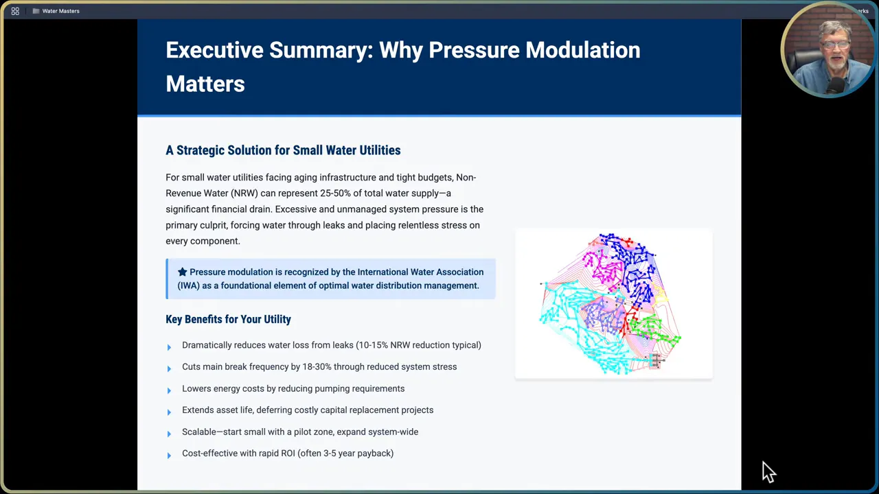 Slide showing non-revenue water percentages and the impact on small utilities