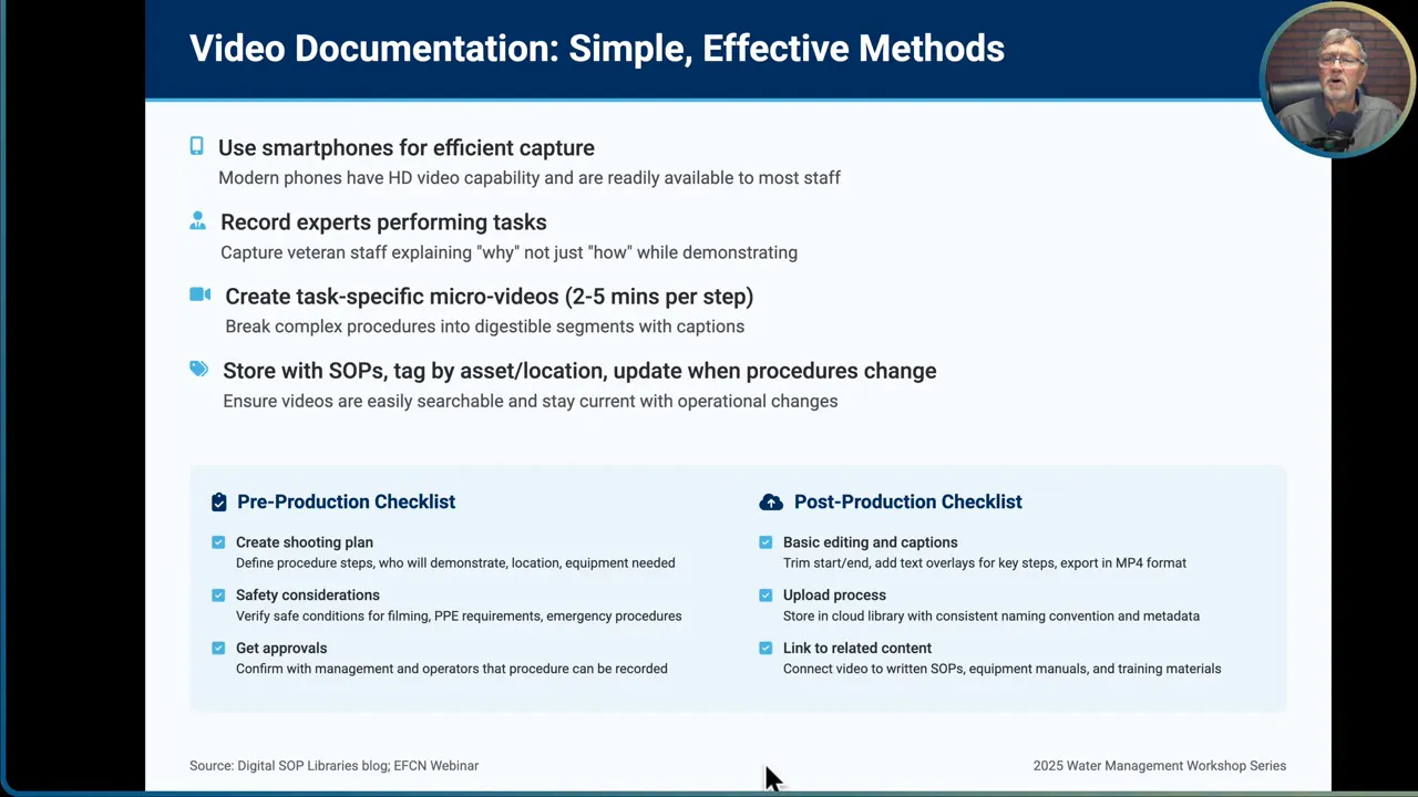 On site video capture checklist for recording SOP steps