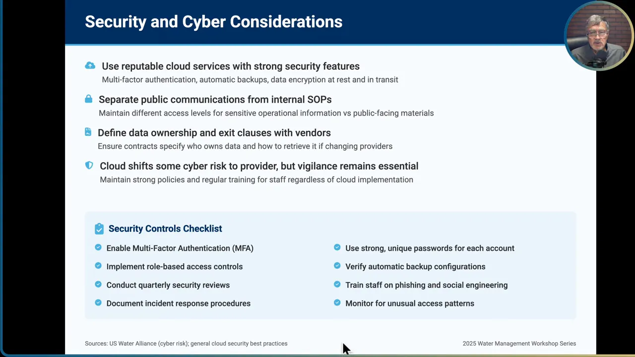 Security controls list emphasizing multi factor authentication and backups