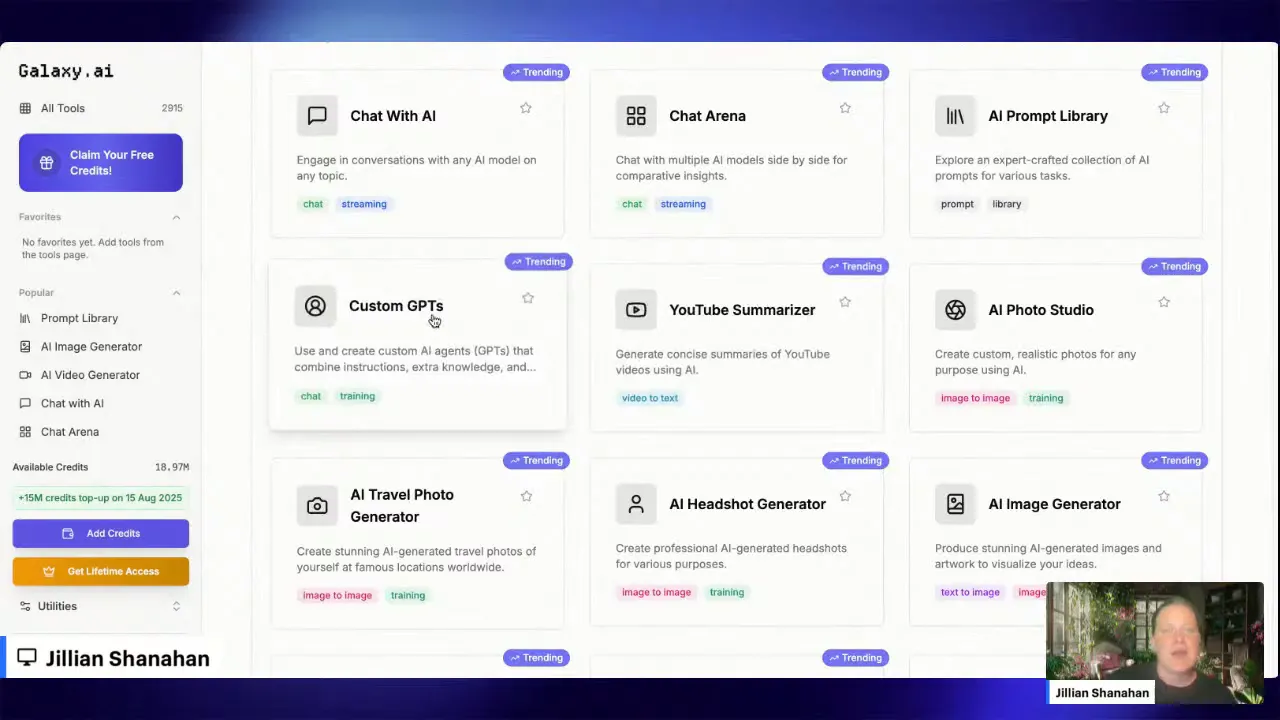 Galaxy AI tools menu showcasing diverse categories