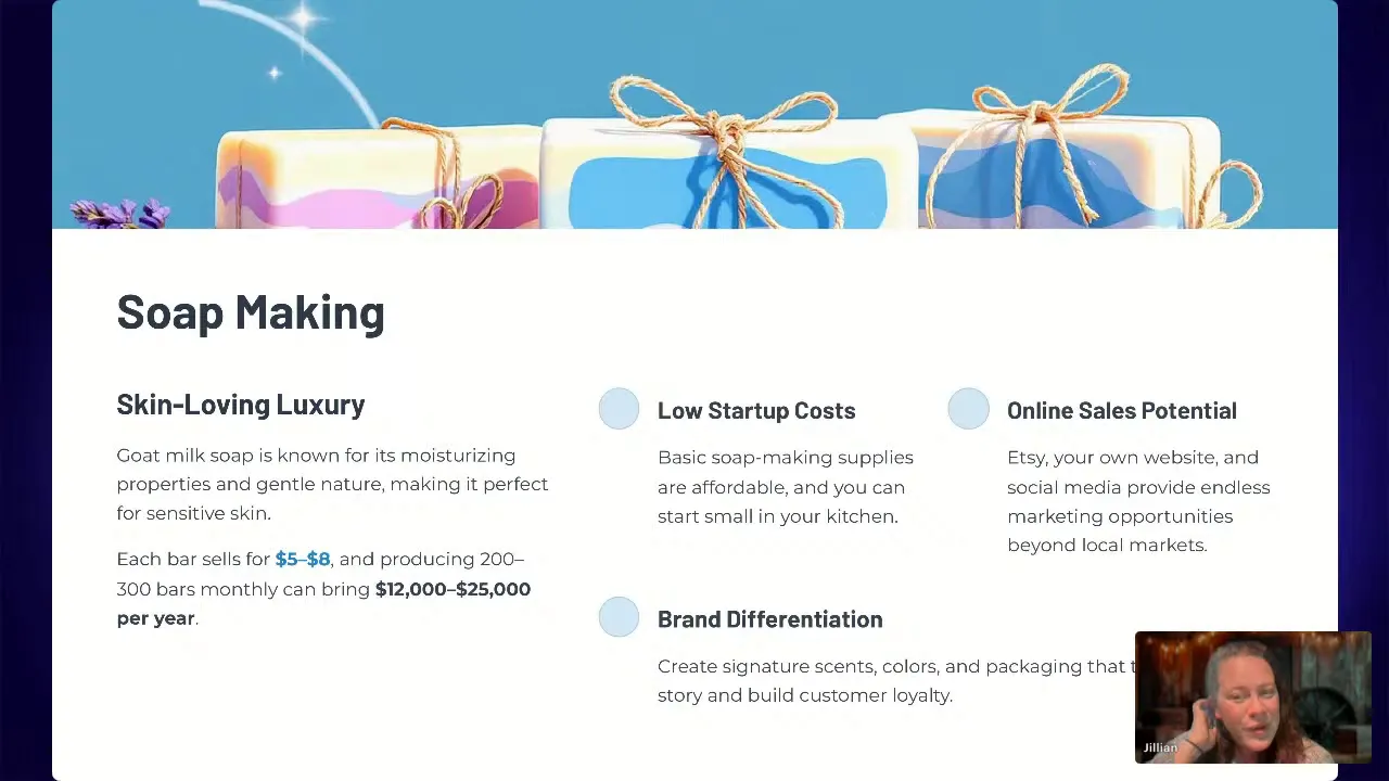 Rows of goat milk soap bars ready for sale