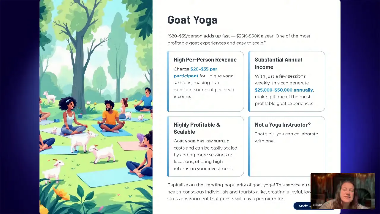 Goat yoga class with goats interacting with participants