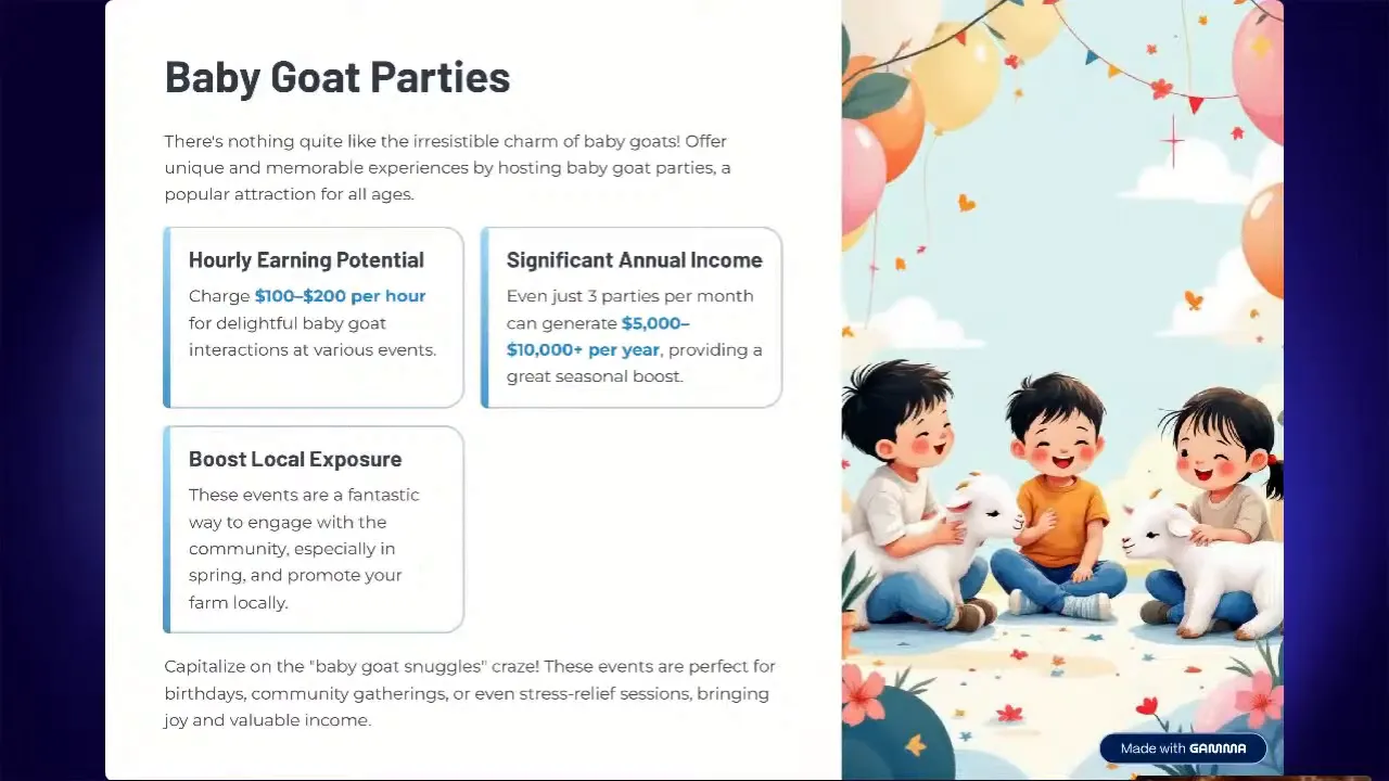 Children petting and holding baby goats at a birthday party