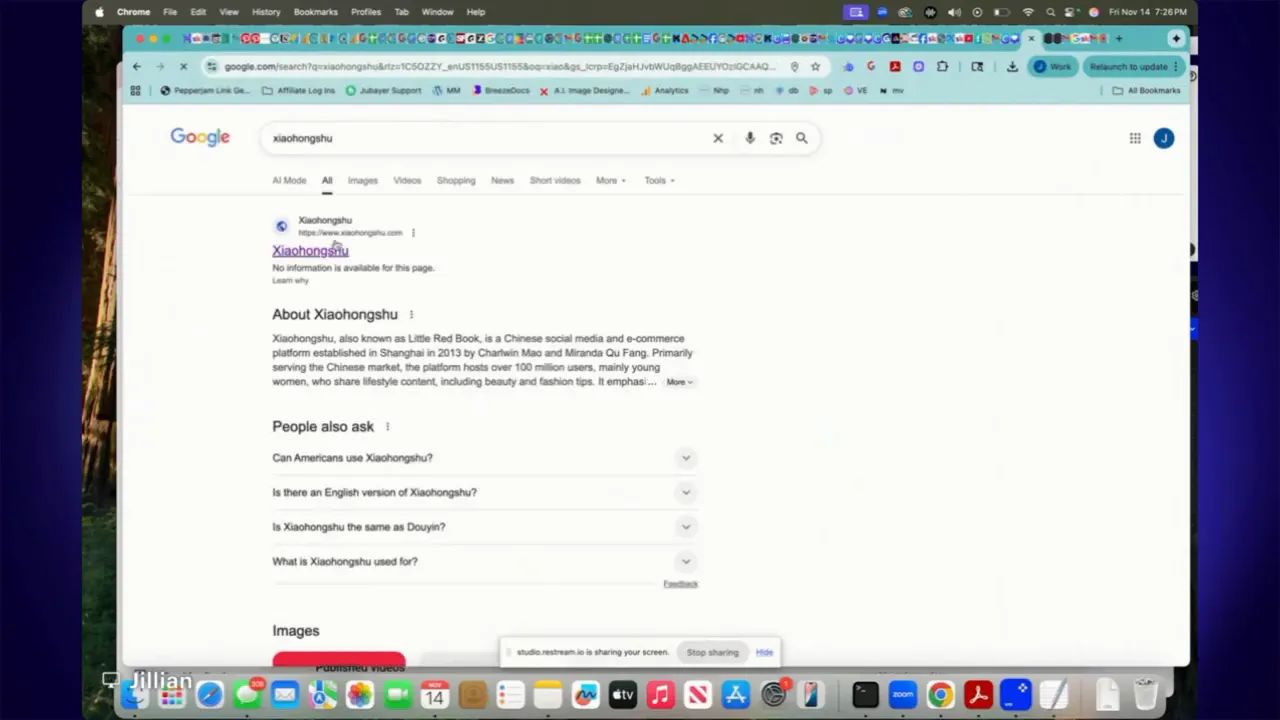 Google search results for Xiaohongshu on a desktop browser